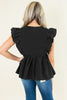 Black Contrast Ricrac Trim Ruffled V Neck Peplum Top