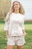 Beige Vintage Tie Dye Bracelet Sleeve Drawstring Elastic Waist 2pcs Short Set