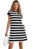 Black Stripe Cap Sleeve Shift T Shirt Dress
