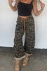 Multicolour Camouflage Print Retro Grommet Tie Waist Loose Jeans