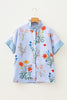 Beige Floral Striped Patchwork Ruffled Collar Short Sleeve Shirt