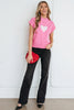 Pink Valentine Heart Graphic Cropped Short Sleeve Sweater