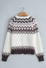 White Geometric Pattern Brushed Knit Button Cardigan