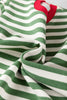 Green Stripe Short Puff Sleeve Contrast Trim Round Neck Tee