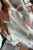 Clearly Aqua Textured Floral Patchwork Button Hooded Long Sleeve Top