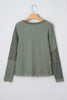 Sage Green Solid Color Waffle Ribbed Lace Patchwork Long Sleeve Top