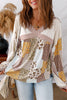 White Floral Printed Contrast Patchwork Long Sleeve Top