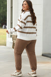 Black Stripe Drop Shoulder Pullover and Jogger Pants Set