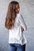 White Lace Trim V Neck Cuffed Long Sleeve Loose Top