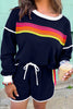 Bluing Colorful Striped Accent Varsity Long Sleeve Pullover and Shorts Matching Set