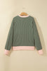 Green Stripe Striped V Neck Patchwork Long Sleeve Regular Fit Cardigan