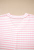 Pink Stripe Plus Size V Neck Exposed Seam Patchwork T Shirt
