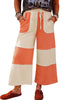 Russet Orange Raw Seam Colorblock Wide Leg Ankle Length Casual Pants
