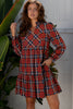 Red Plaid Print Frilly Collar Long Sleeve Shift Mini Dress