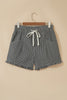 Black Stripe Raw Edge Drawstring Elastic Waist Casual Denim Shorts