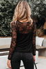 Black Lace Crochet Mesh Patched Slim Fit Long Sleeve Top