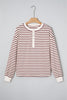 Red Dahlia Striped Print Drop Shoulder Long Sleeve Henley Top