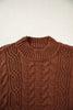 Coffee Solid Color Cable Knit High Neck Loose Pullover Sweater