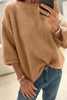 Dark Brown Solid Color Knit Half Sleeve Round Neck Shift Sweater