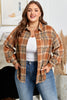 Brown Plaid Print Flap Pocket Buttoned Plus Size Shacket