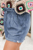 Dusk Blue Raw Hem Lace-up High Waist Plus Size Denim Shorts