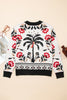 Beige Floral Print Buttoned Front V Neck Knit Cardigan