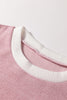 Light Pink Contrast Color Trim Knit Drop Shoulder Loose Top