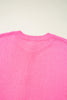 Bright Pink Distressed Hem Short Sleeve Knitted Button Front Sweater
