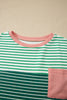 Green Stripe Contrast Print Color Block Detail Relaxed Tee