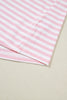 Pink Stripe Drop Shoulder Round Neck Top and Buttoned Straight Pants Two Piece Set