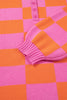 Sachet Pink Checkered Knit Polo Collar Baggy Sweater
