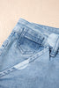 Sky Blue Polka Dot Ankle-Length Metal Button Casual Jeans