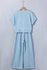 Light Pink Solid Color Loose Tee Drawstring Wide Leg Pants 2pcs Outfit