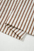 Khaki Stripe Plus Size Color Block Patchwork Half Button Long Sleeve Peplum Blouse