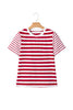 Red Stripe Patchwork Round Neck T Shirt