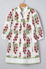 White Frilled V Neck 3/4 Sleeve Loose Floral Dress