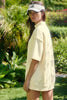 Light Pink Solid Color Exposed Seam Mock Neck Oversize Tee Casual Shorts 2pcs Outfit
