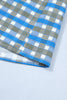 Sky Blue Plaid Long Sleeve Frilled Detail Half Button Blouse