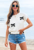 Black Bow Pattern Knit Short Sleeve Sweater