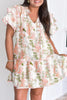 Pink Plus Size Floral Print Striped Detail Short Summer Dress