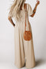 Apricot Short Bubble Sleeve Smocked Wide Leg Jumpsuit