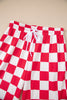 Red Checkered Print Half Zip Hoodie Loose Pant Set