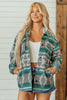 Green Geometric Print Button Front Long Sleeve Shacket
