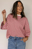Black Stripe Bowknot Cutout Back Drop Shoulder Wide Bracelet Sleeve Loose Tee
