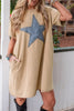 Pale Khaki Mineral Wash Stud Beaded Star Graphic Pocketed T Shirt Dress