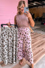 Pink Drawstring Leopard Print Patch Pocket Loose Pants