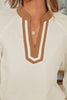 Black Color Block Patchwork Detail V Neck Textured Long Sleeve Blouse