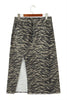 Brown Leopard Print Side Split Frayed Hem Denim Midi Skirt