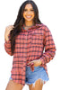 Red Plaid Long Sleeeve Side Split Distressed Hem Shirt