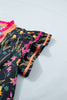 Black Floral Print Contrast Trim Tiered Ruffled Short Sleeve Blouse